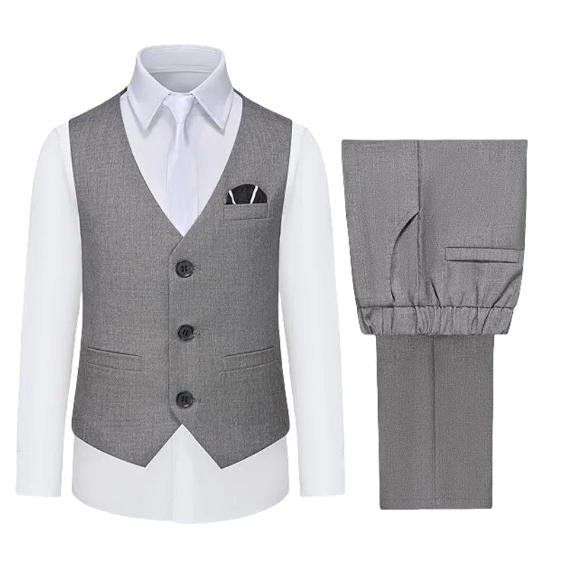 Boys Vest and Pants Set with Tie Formal Dress Suit Teen Boy Wedding Communion Outfit Kids Piano Host Performance Costume
