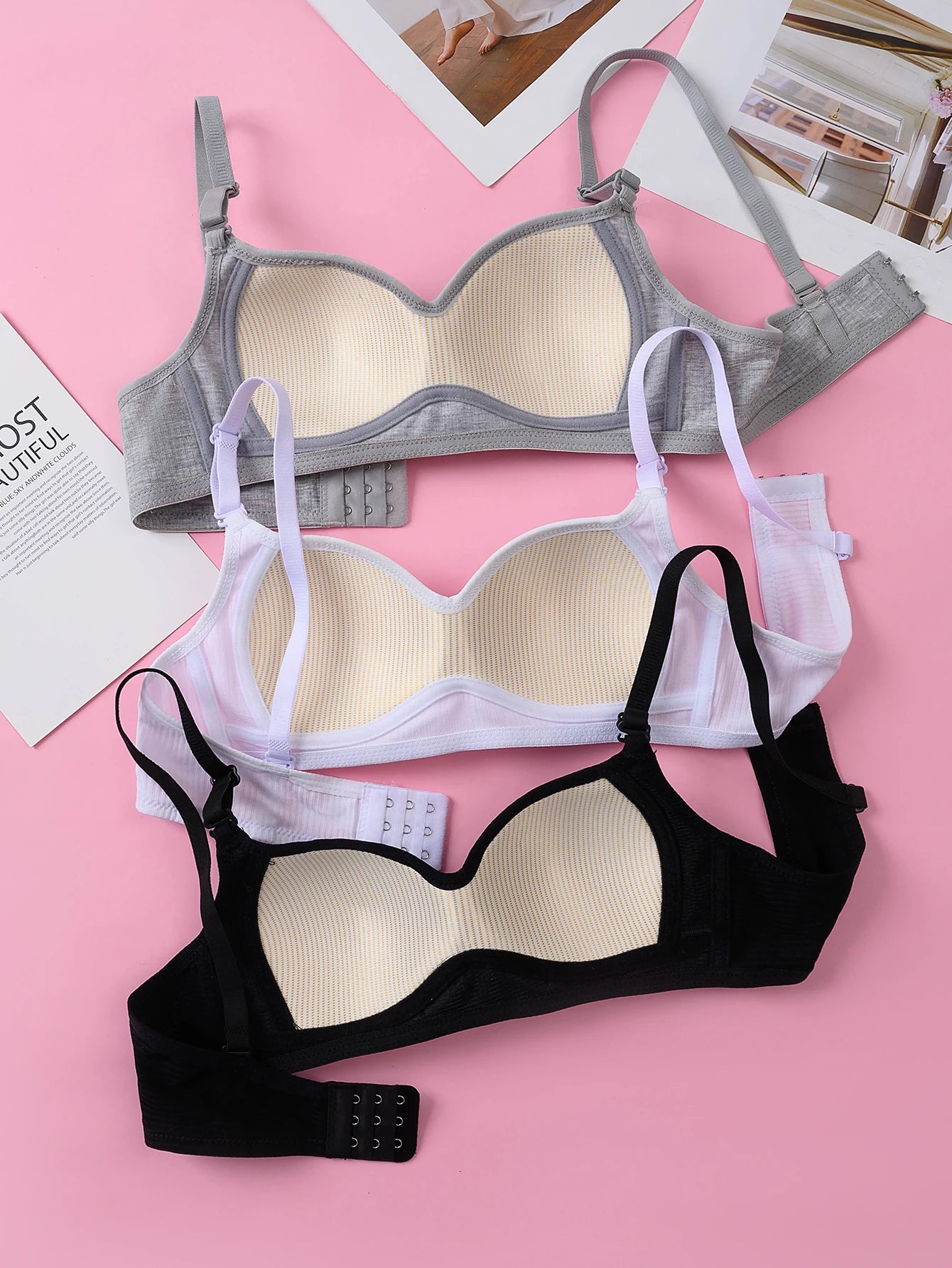 3 pcs underwear for teenage girls, wireless bras, bras for developing periods, anti-sagging comfortable bras, adjustabl
