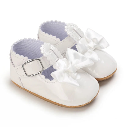 Baby Girls Shoes Classic Bowknot Rubber Sole Anti-slip PU Girls Dress Shoes First Walker Toddler Crib Baby Shoes