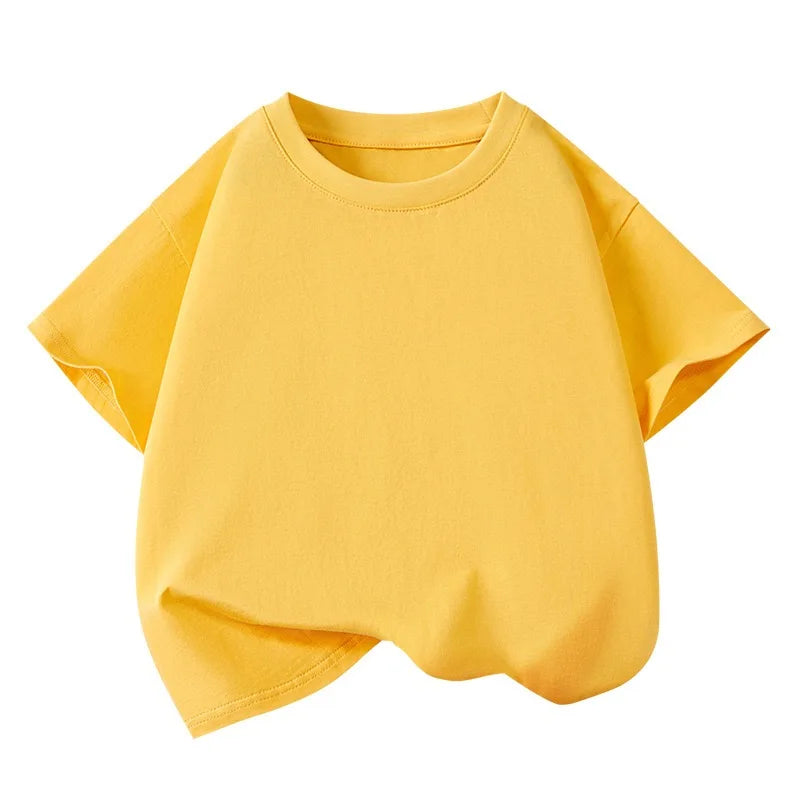 Girls Boys Short Sleeve T Shirts Kids Pure Cotton Summer Oversized Tops Children Teens Solid Casual Crewneck Basic Tees 3-14Y