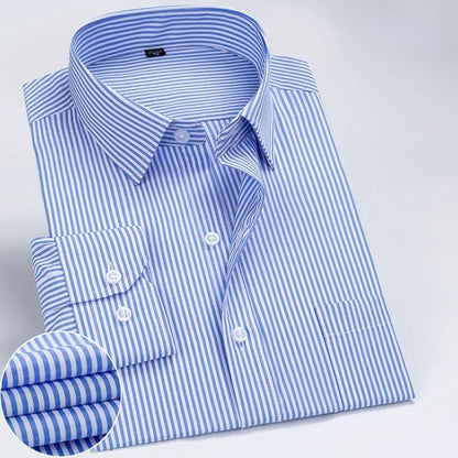Business Dress Shirt Men's Long-sleeve Autumn Spring Fashion Solid Casual Formal White Work Office Simple Basic Man Clothe S-7XL