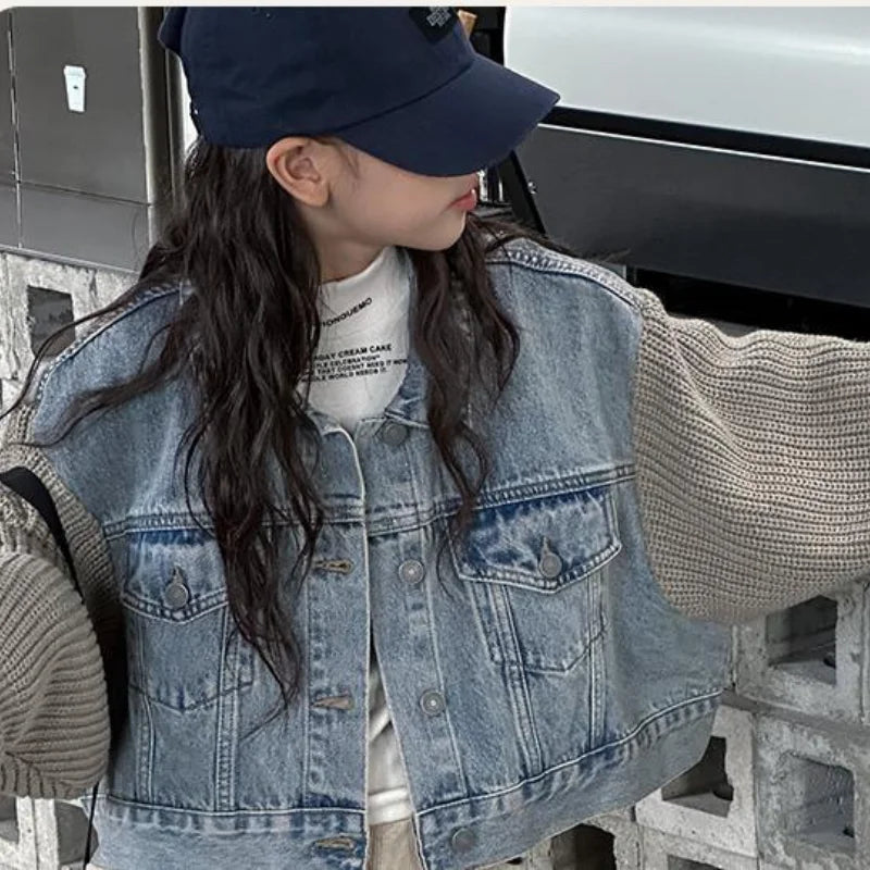 Korean Children Coat Clothing Girls Denim Clothing Fashion Children Autumn Jacket Girls Middle Age Children Fashion Coat