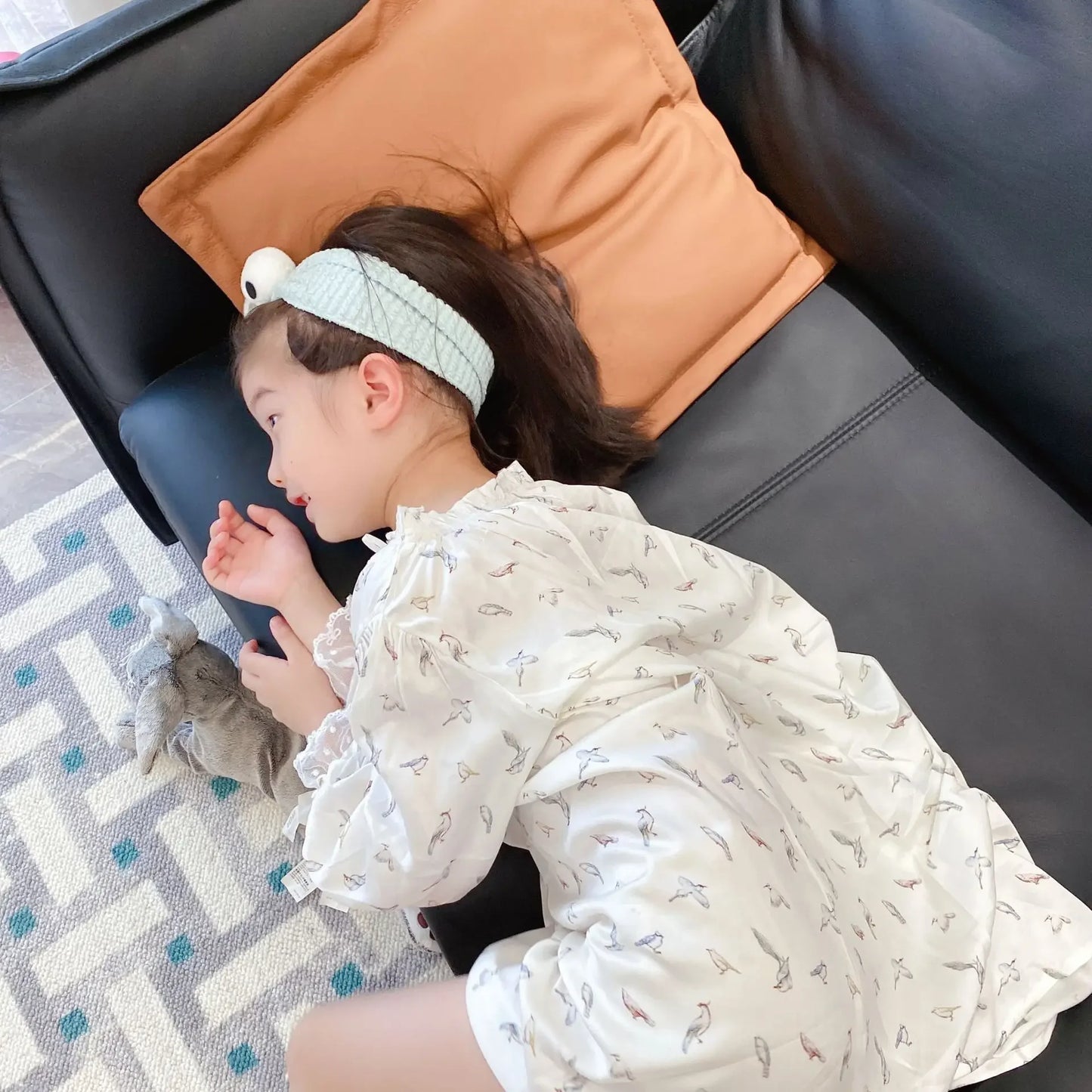 Girls Pajamas Set 2025 Spring And Summer New Blue Lace Lace Children's Home Clothing Cotton Printed Pajamas Children's Clothing