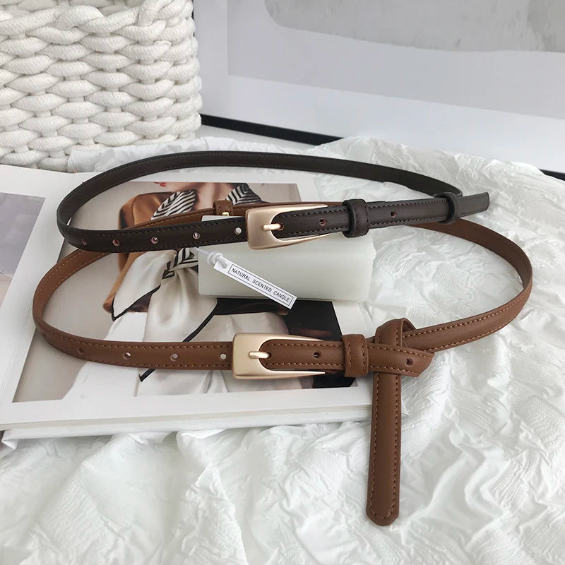 Thin Leather Female Belt Strap Black Brown Women Belts Square Pin Buckle Jeans Pants Ladies Waist Belt