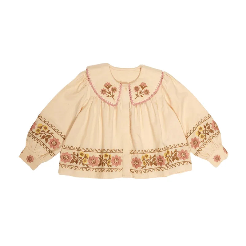 Girls' Dress 2025 Fall/Winter New Arrival Printed Fashion Embroidered Gathered Children's Dress Pure Cotton Cute Girls' Shirt