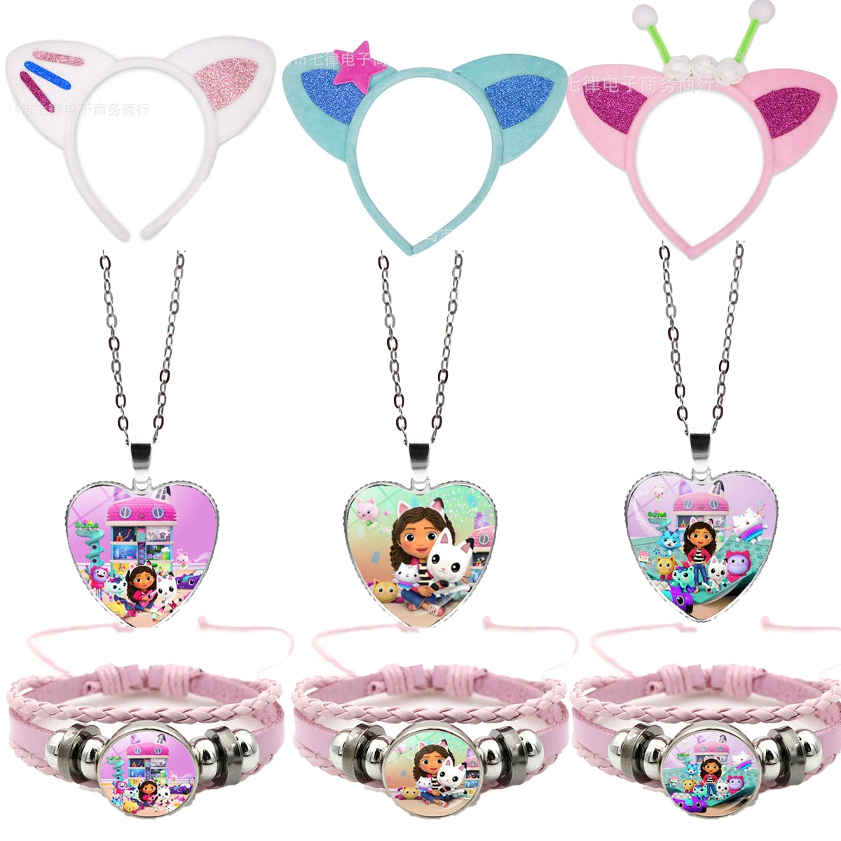 Gabby Dollhouse Girl Bracelets + Necklace Jewelry Set 2pcs Female Kawaii Necklace Chain Accessories Girl Party Birthday Gift Toy