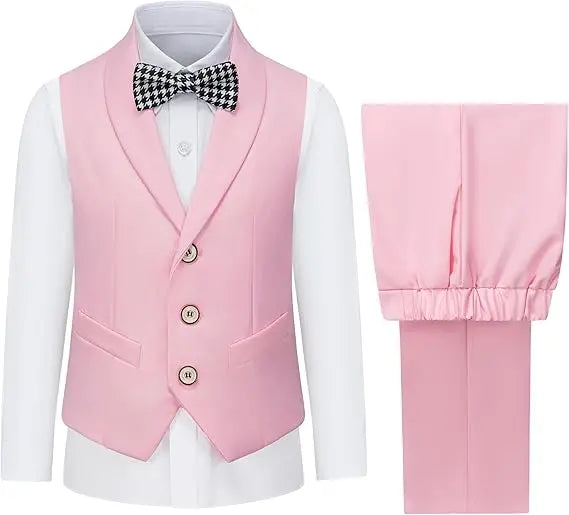Boys Vest and Pants Set with Tie Formal Dress Suit Teen Boy Wedding Communion Outfit Kids Piano Host Performance Costume