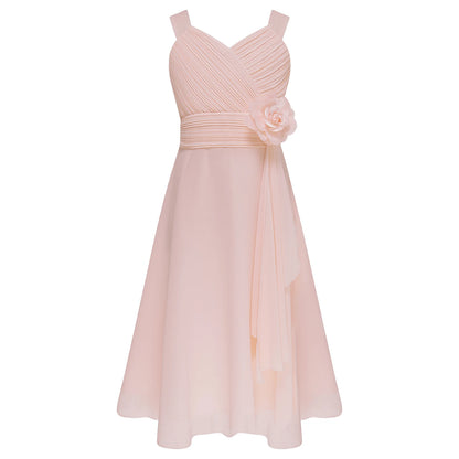 Teens Girls Elegant Party Dress Prom Evening Birthday Wedding Bridesmaid Gown Sleeveless Ruched Bodice Chiffon Princess Dresses