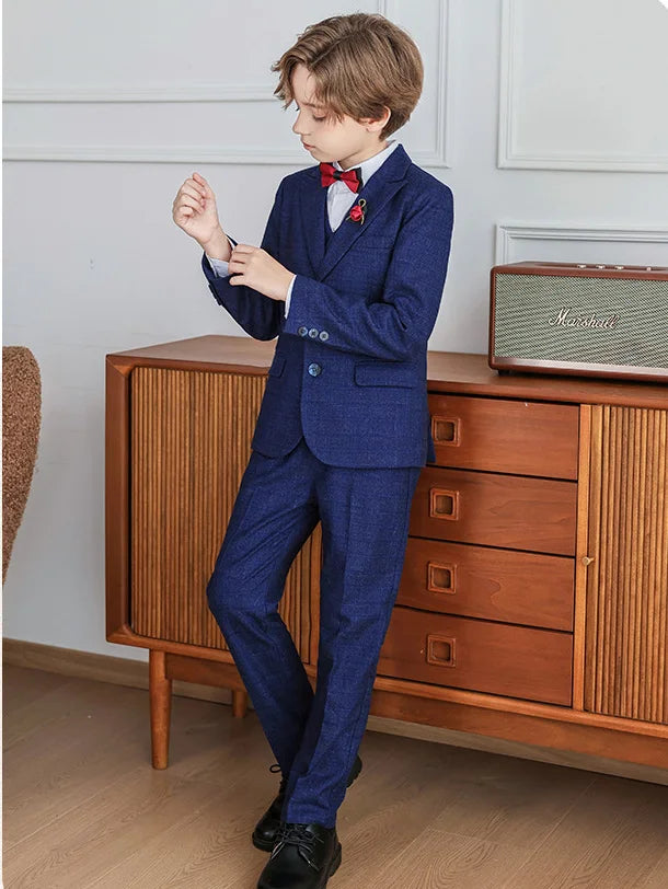 Child Boy Wedding Suit 1-14 Years Teenage Boy Suits Outfits Set Spring Autumn Elegant Boy Formal Performance Costume Suit Set