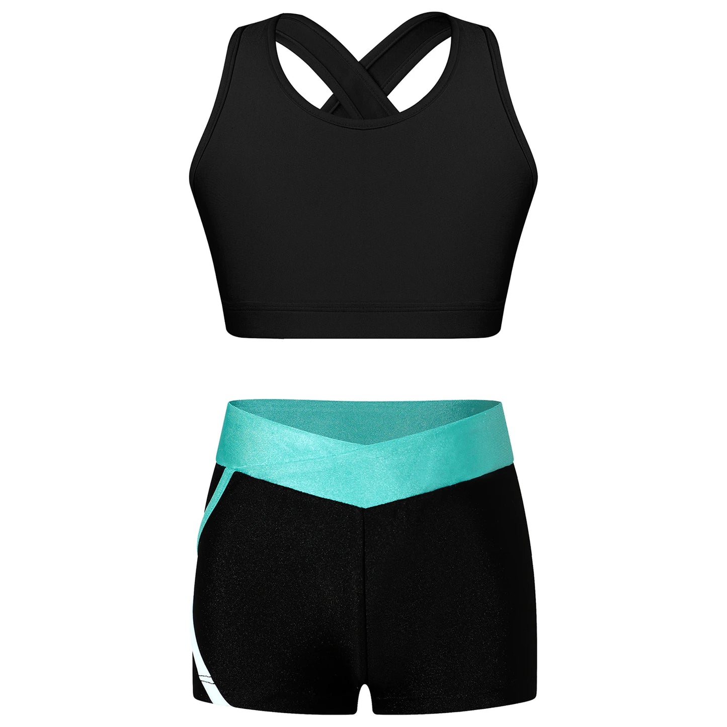 Kids Girls Dance Gymnastics Outfits Ballet Crop Top with Shorts Tracksuit Set 2 PCS Yoga Sports Workout Summer Girl Clothing