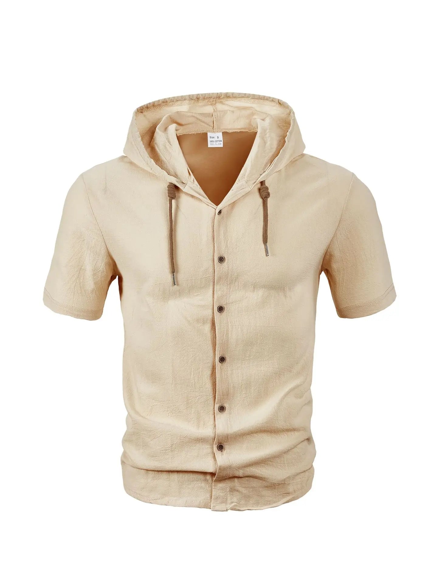 Men Summer Hooded Shirt Casual Solid Color Button Down Short Sleeve Hoodies Tops for Beach Vacation Streetwear Mens Linen Shirt.