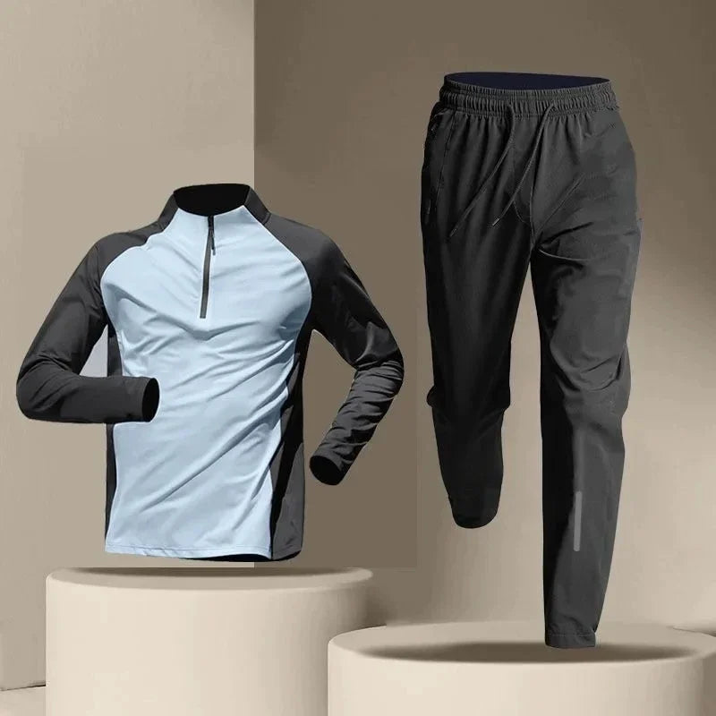 Men's Quick Dry Tracksuits T-shirt Pants Spring Autumn Stand Collar Long Sleeve Breathable Sports Fitness Training Quality Suits