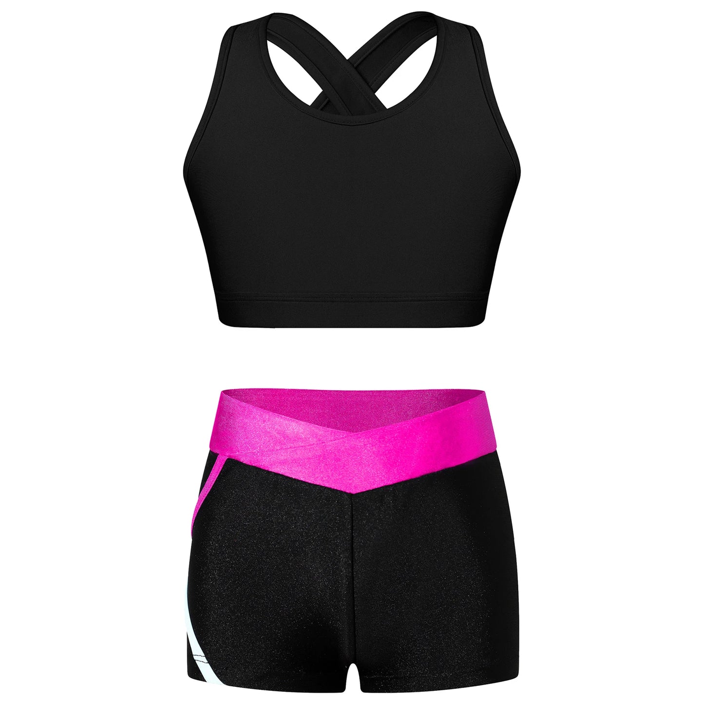 Kids Girls Dance Gymnastics Outfits Ballet Crop Top with Shorts Tracksuit Set 2 PCS Yoga Sports Workout Summer Girl Clothing