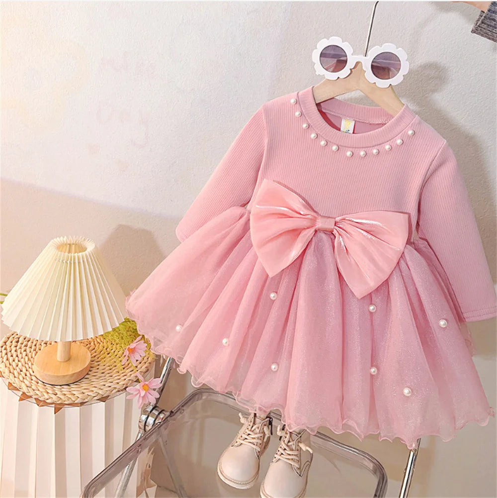 Baby Girl Princess Dress Autumn Toddler Bow Mesh Dresses for Girls Clothing 1st Birthday Party Dresses Newborn Baby Clothes