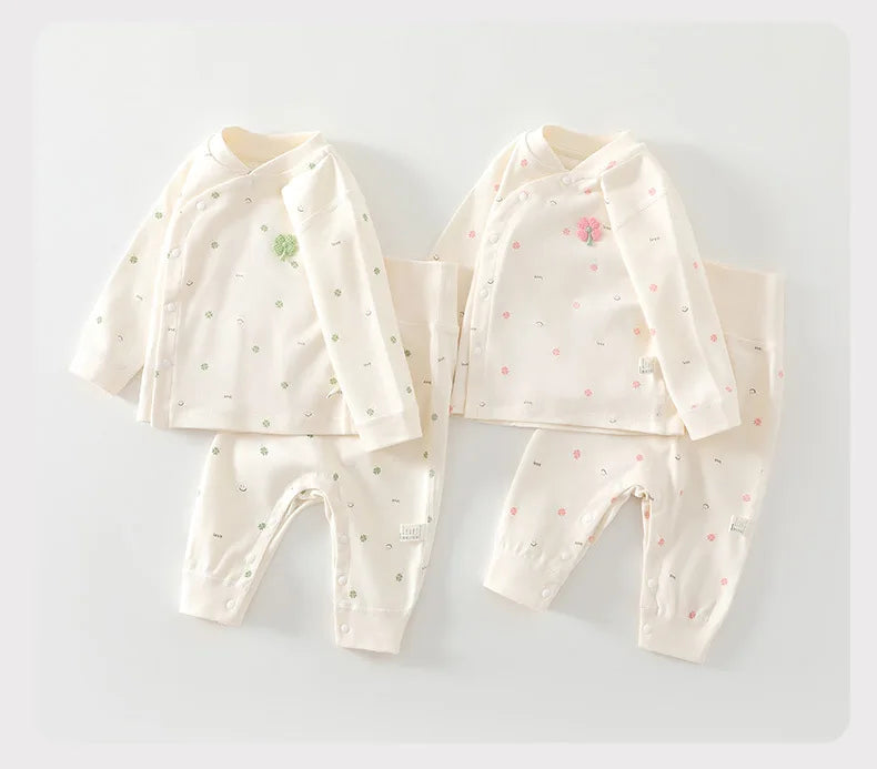 0-3Y Newborn Underwear 2Pcs Sets New Spring Infant Girls Boys Pure Cotton Sleepwear High Waist Pants Soft Baby Pajamas Clothes