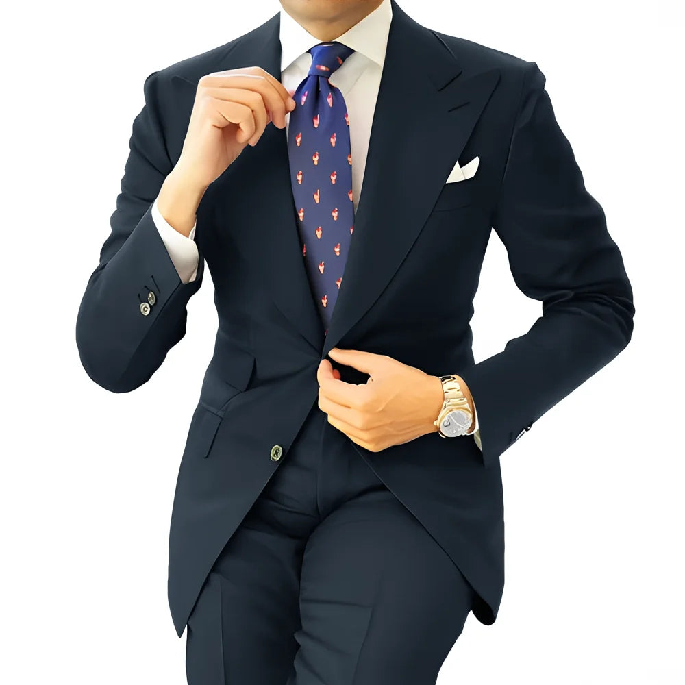 Formal Men's Suit Office Long Work Clothes Groom Tuxedo Jacket Pants XS-5XL Tailored Suit Dark Gray Blazer