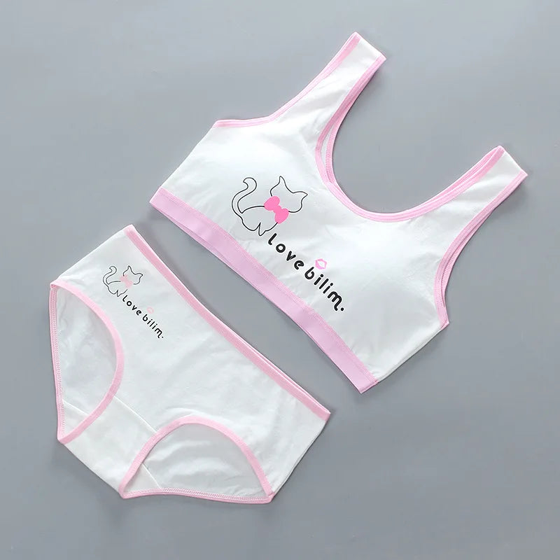 Teen Girls Bra Underpants Set Pure Cotton Puberty Underwear Vest Teenage Children's Bra Cotton Summer M6006TZ