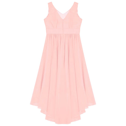 Elegant Girl Shiny Beaded Dress Teen Girl Pink First Communion Ceremony Hi-Lo Hem Vestidos Kids Bridesmild Flower Girls Ball Gow