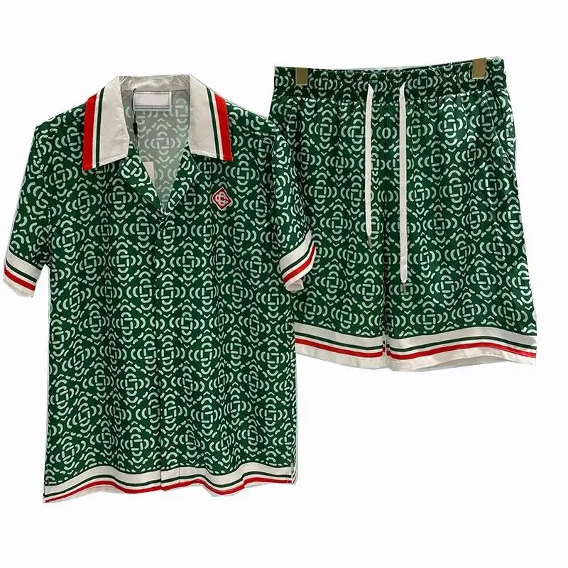 Summer Season Men's Casual Beach Shirt Shorts Hawaiian Shirt Set Fashionable Youngster Cross-Border Style Comfortable Breathabl