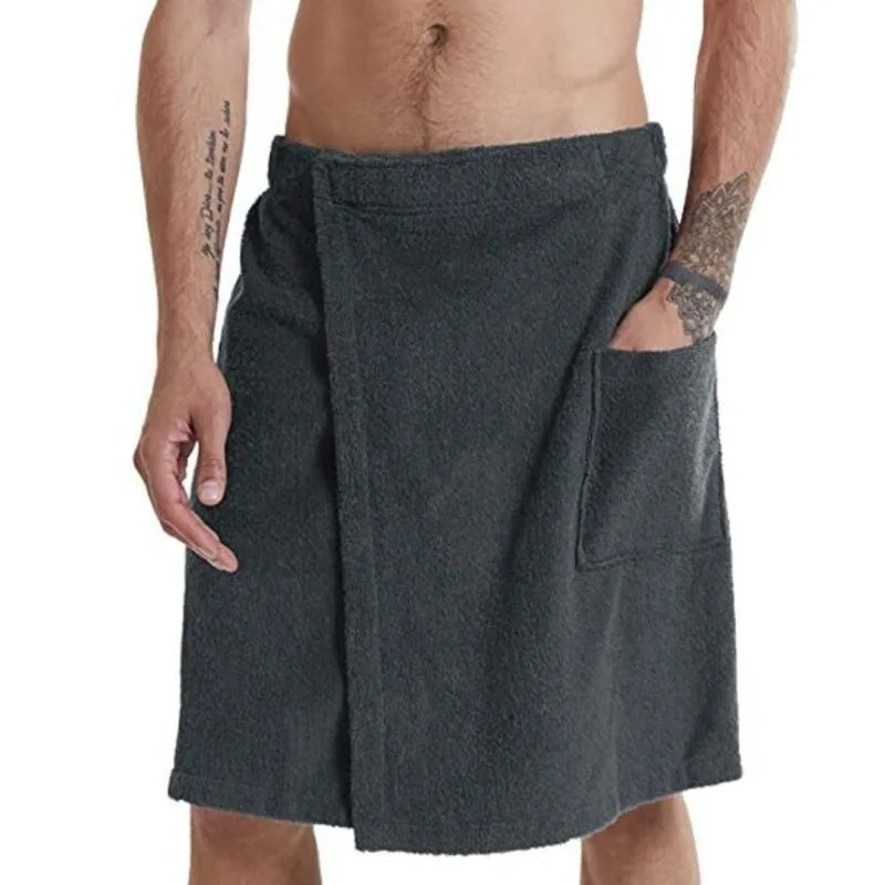 Men's Tape Bath Towel Wearable with Pockets Solid Color Beach Towel Shower Robe