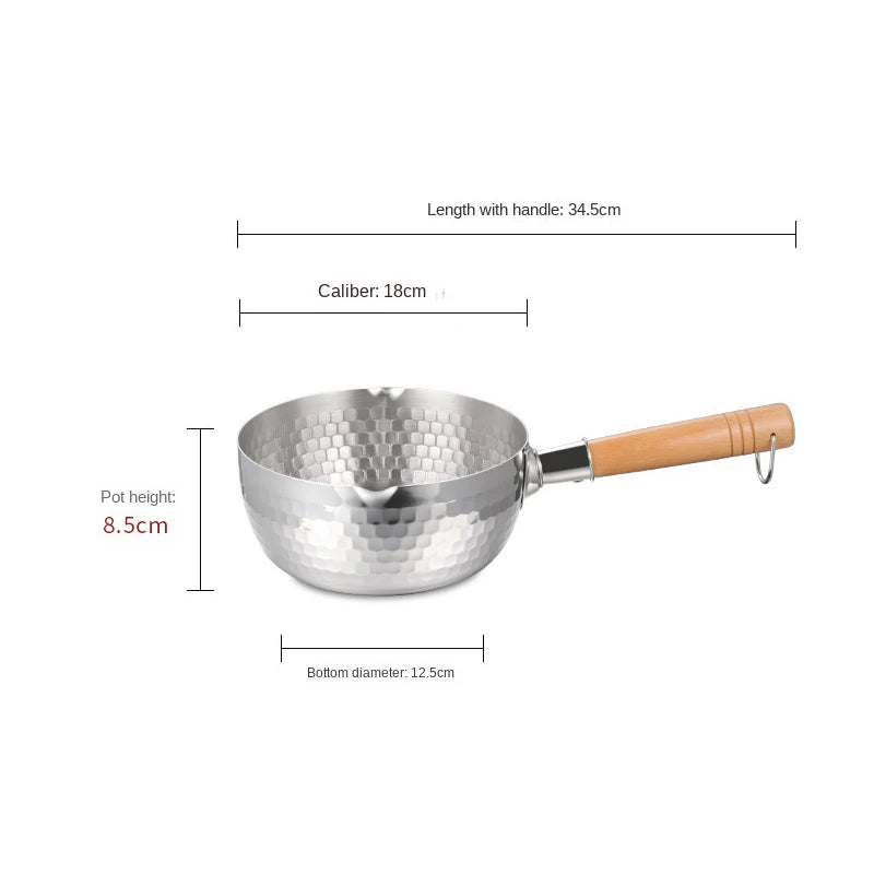 Stainless Steel Pan Japanese Snow Pan Wooden Handle Lid Stew Pots Fry Wok Saucepan Milk Pot Kitchen Utensils Practical Cookware