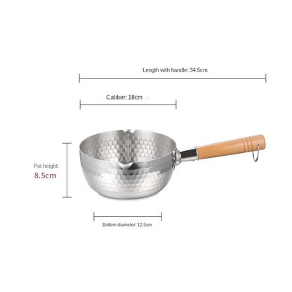 Stainless Steel Pan Japanese Snow Pan Wooden Handle Lid Stew Pots Fry Wok Saucepan Milk Pot Kitchen Utensils Practical Cookware