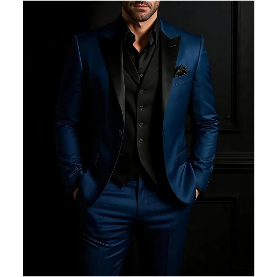 Fashion Men Suits One Button Black Peaked Lapel Evening Party Prom Tuxedos Formal Groom Wedding Custom Male Clothing 3 Pieces