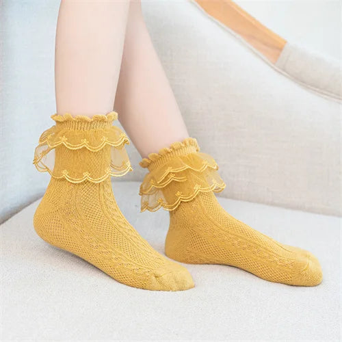 2023 Autumn Kids Socks For Girls Lace Tutu Baby Cotton Princess Children's Girls Socks Fashion Ruffled Teenagers Sock 1-15Years
