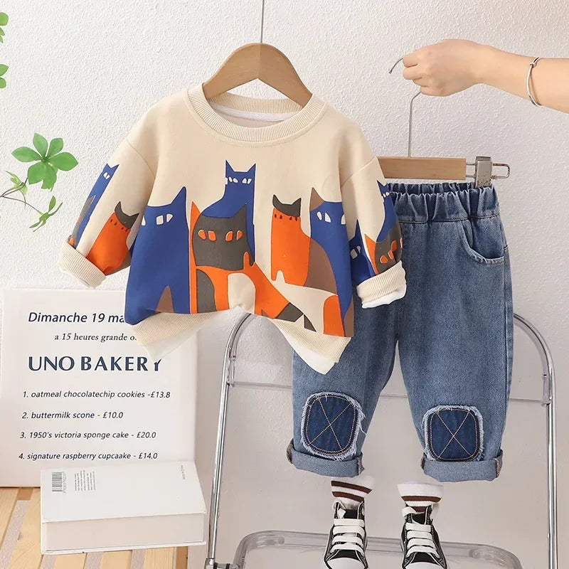 Spring Baby Boy Clothes 18 to 24 Months Cartoon Casual Long Sleeve Boys Sets T-shirts and Pants Boys Outfit  Kids Essentials