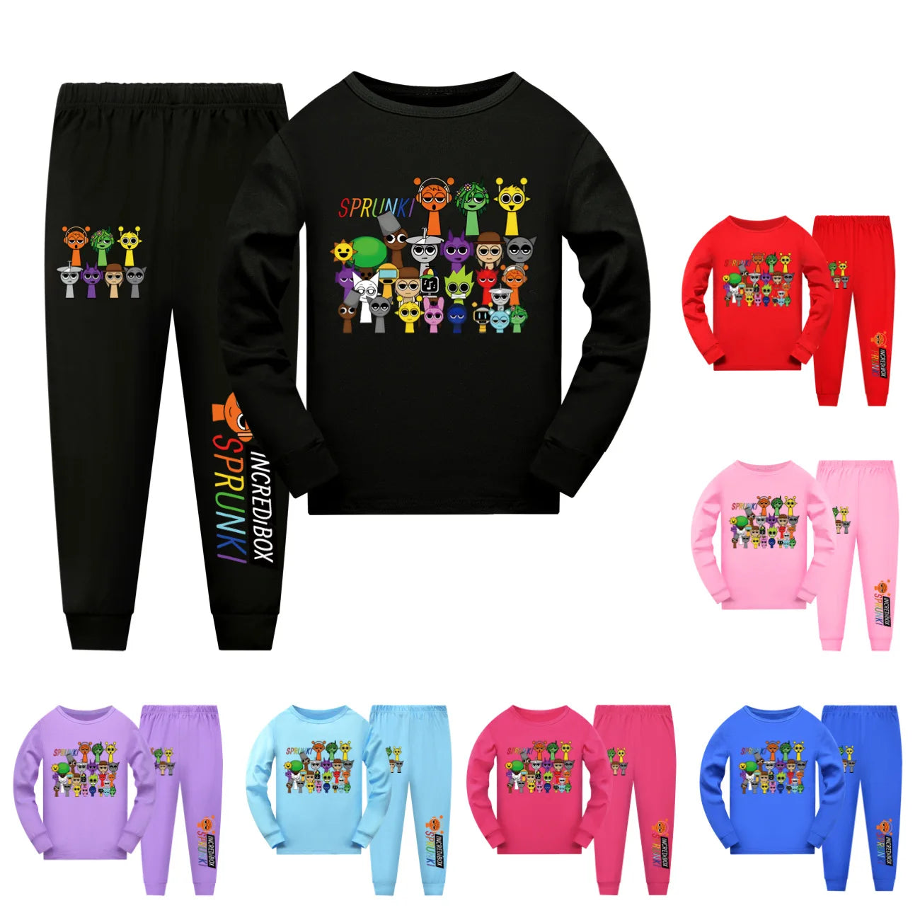 Sprunki Cartoon Pajama Sets Autumn Children Game Incredibox Pyjamas Girls Boy Cotton Sleepwear Baby Underwear Set Kids Clothes
