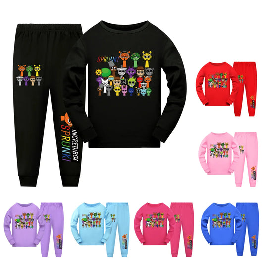 Sprunki Cartoon Pajama Sets Autumn Children Game Incredibox Pyjamas Girls Boy Cotton Sleepwear Baby Underwear Set Kids Clothes