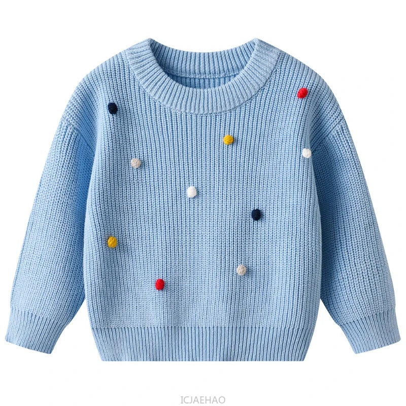 Teen Girl Clothes 2025 Winter Kids Knit Sweater Bobble Casual Children Top Outfits Costumes Baby Girls Basic Pullover Handmade