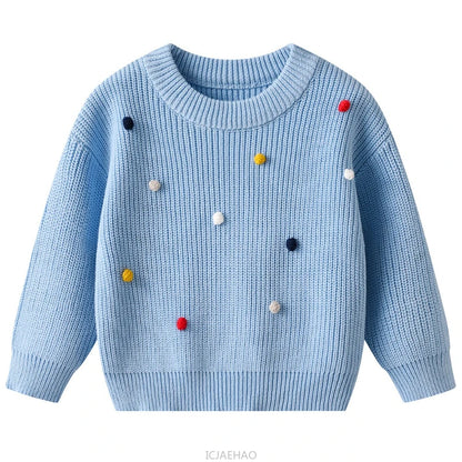 Teen Girl Clothes 2025 Winter Kids Knit Sweater Bobble Casual Children Top Outfits Costumes Baby Girls Basic Pullover Handmade