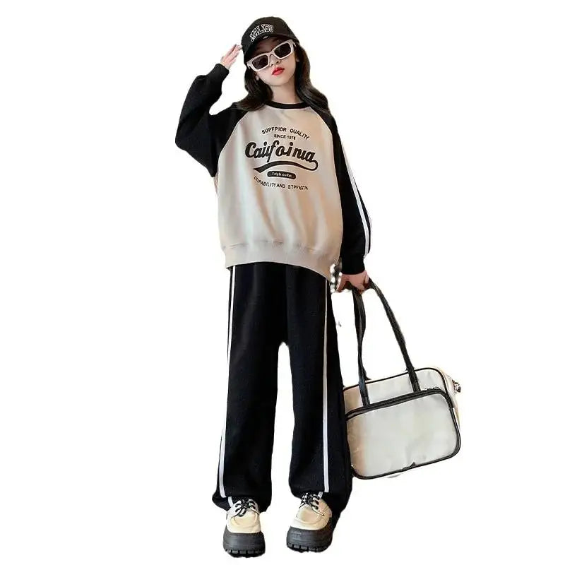 Winter teen Girls clothes Tracksuit set Fleece Thick Warm Sweatshirt+pants 2pcs Children Clothing Suit School Casual Sportswear