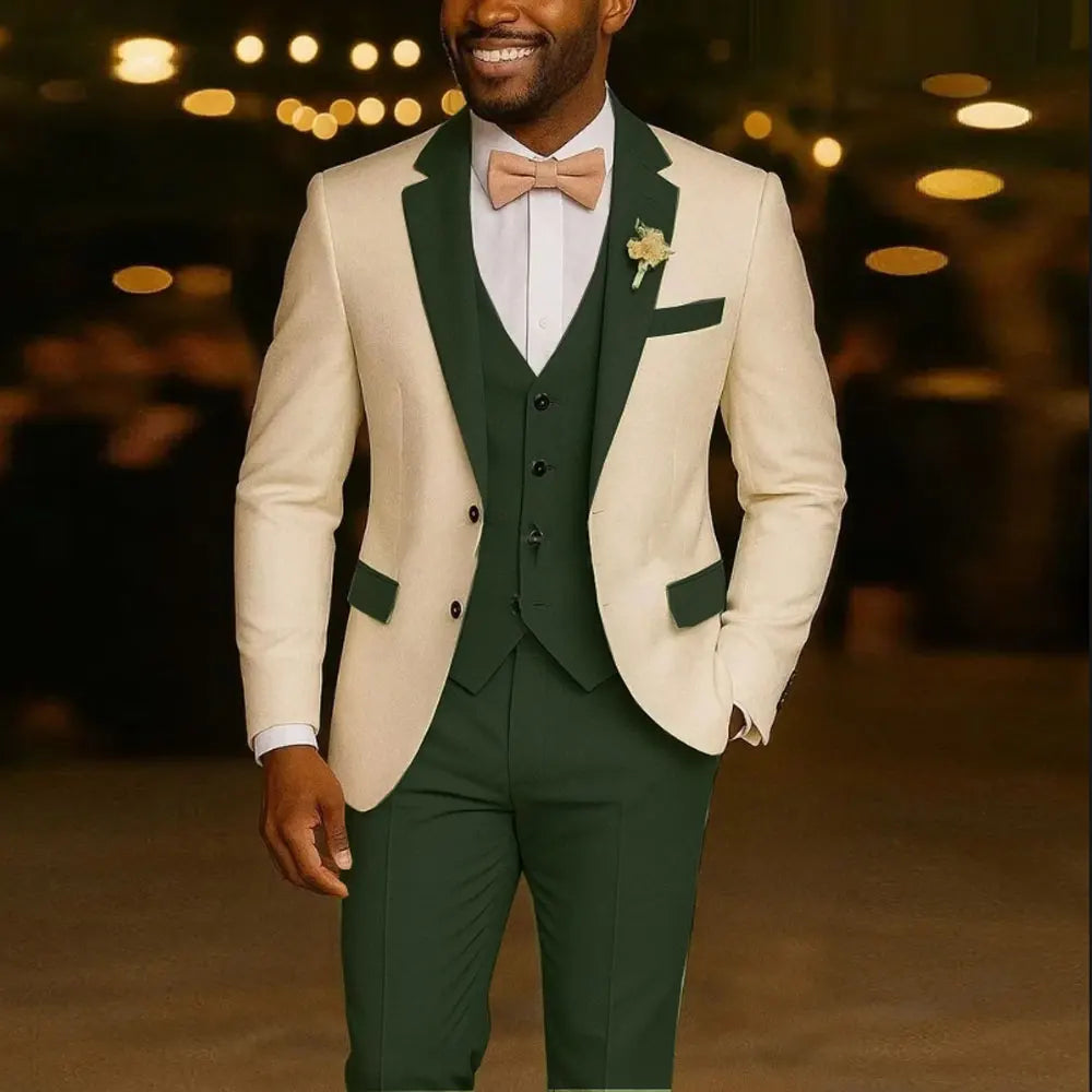 Men's Suit Costumes 3 Pieces Blazer Light Green Vest Pants Wedding Tuxedos Formal Male Suit for Wedding Groomsmen Prom