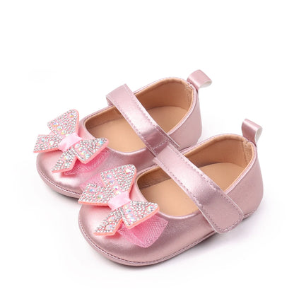 Baby Girls Shoes PU Toddler Princess Dress Shoes For Girls With Bowknot Flat Non-Slip Rubber Soles Spring Summse Infant Shoes