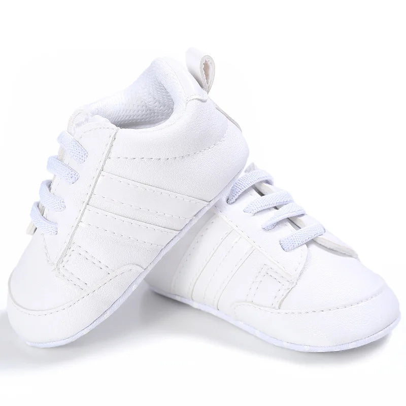 Newborn Baby Boys Shoes for 1 Year Footwear with Striped Infant Casual PU Leather Toddler Soft Sole Girls Sneakers First Walkers