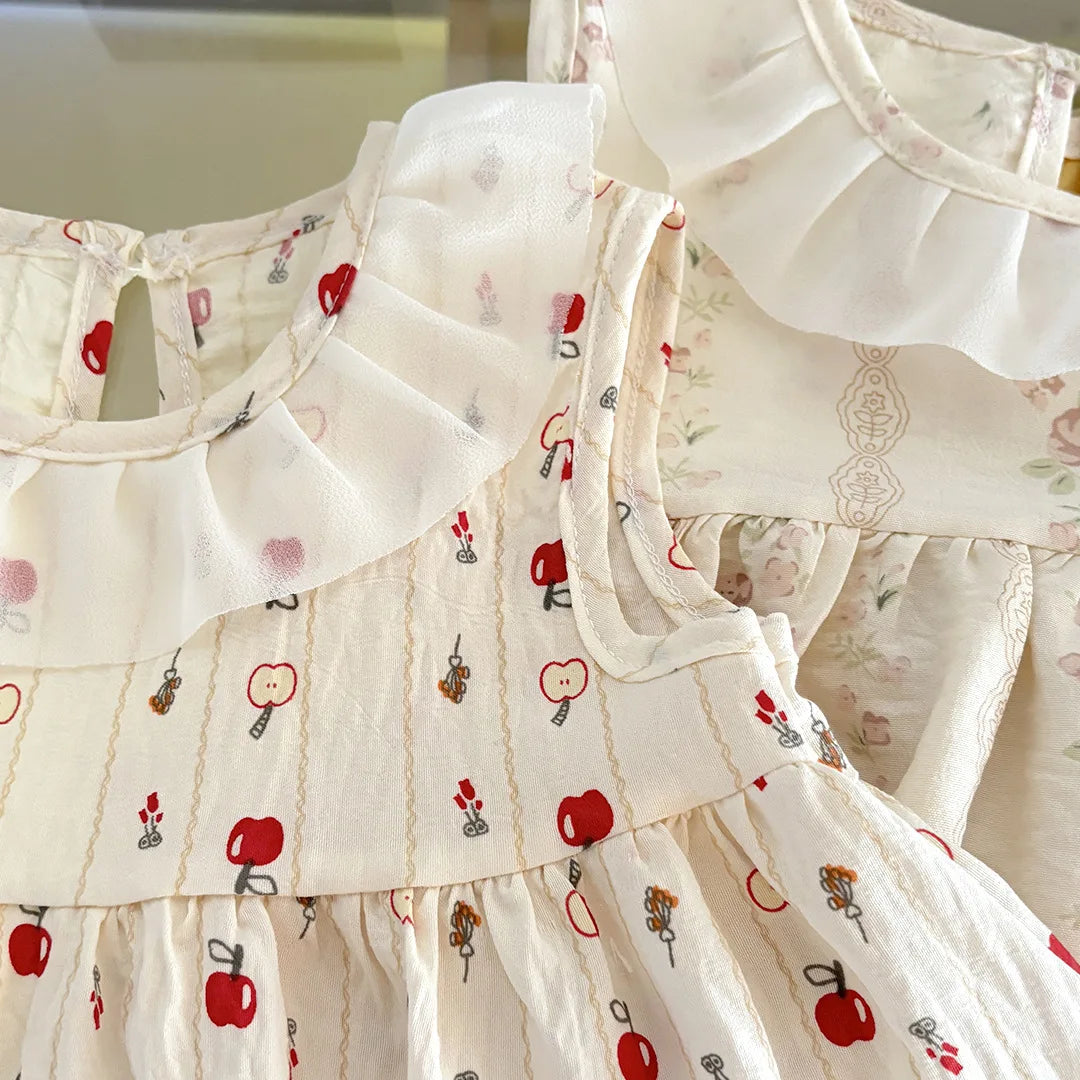 Baby Girls’ 2-Piece Summer Outfit – Sleeveless Floral Top & Cloud-Trim Skirt Lightweight Princess-Style Set Toddler Girl Clothes