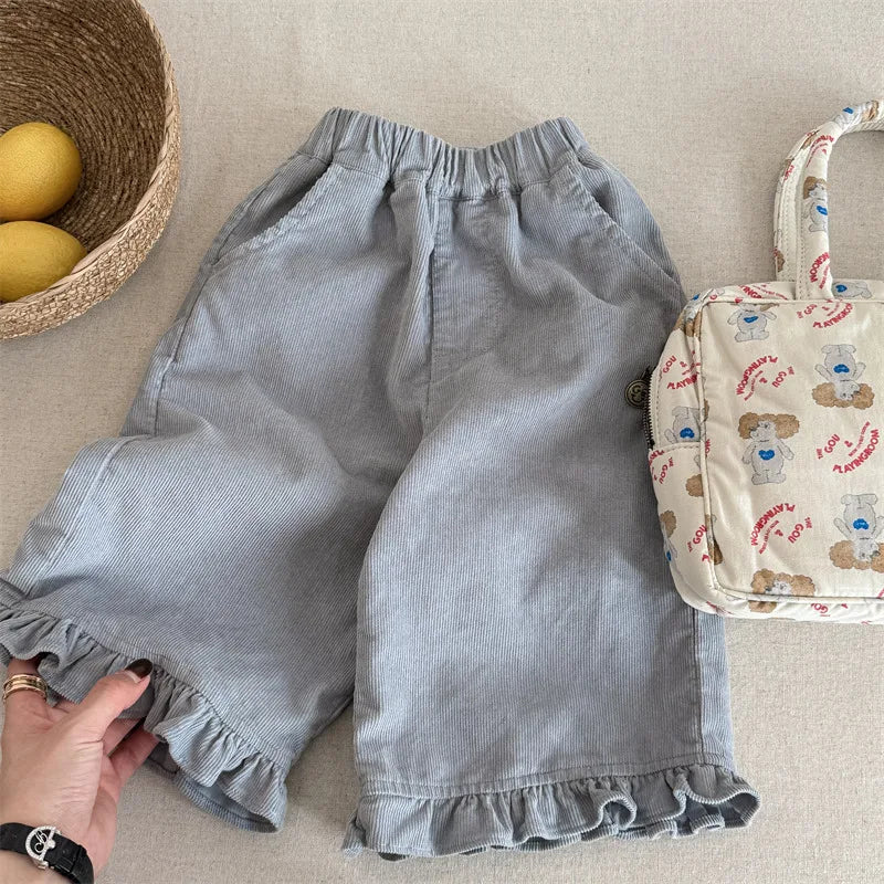 Girls K-Style Corduroy Cropped Pants 2025 Autumn New Arrival Casual Comfortable Fashion Kids Clothing Kids Girl  Trousers
