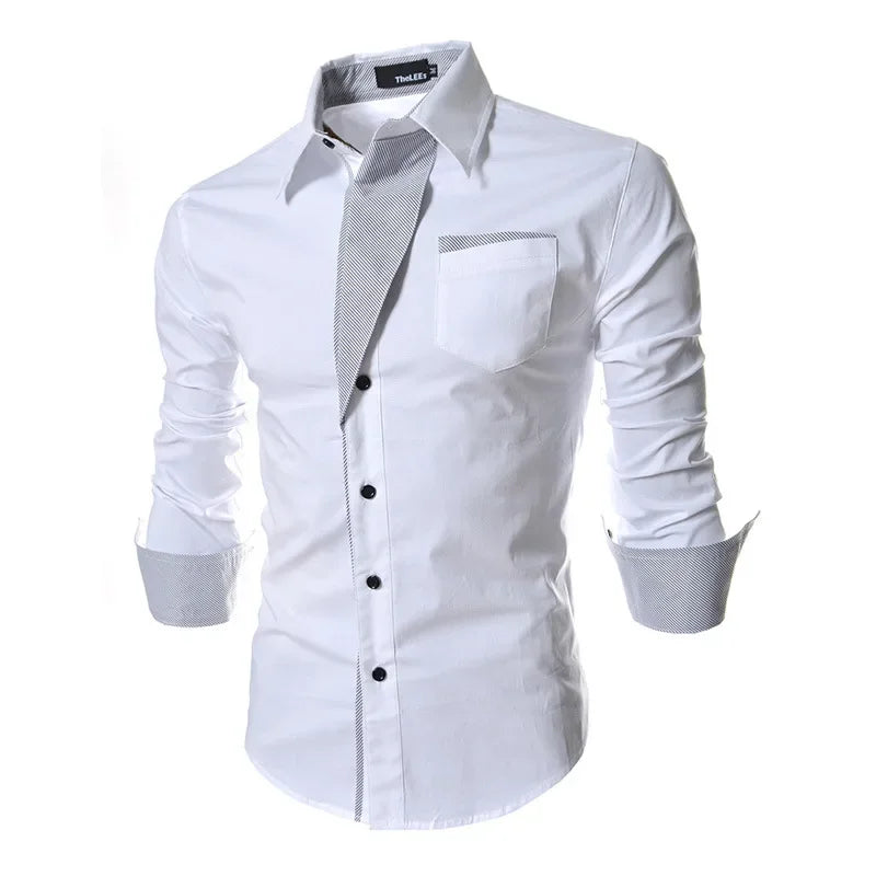 2026New Personalized Shirt for Men Fashion Patchwork Design Trend Men Comfy Slim Party Dress Shirts Men Casual Street Style Tops