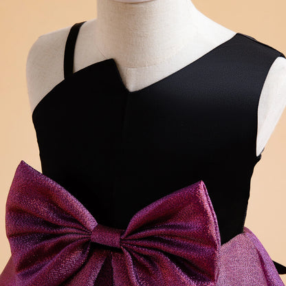 Girls Party Dresses Elegant Irregular Off-Shoulder Bow Decor Gown For Birthday Banquet Formal Evening Prom Luxury kids clothes
