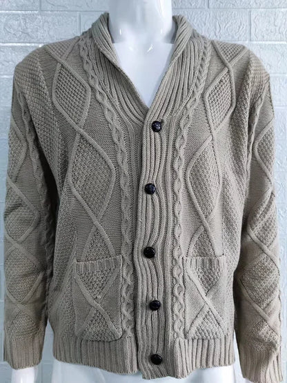Fall/winter Sweater Men 2023 Fashion Solid Color Long Sleeve Lapel Coat Knitted Cardigan for Men