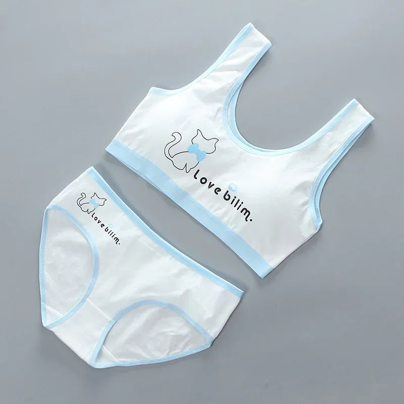 Teen Girls Bra Underpants Set Pure Cotton Puberty Underwear Vest Teenage Children's Bra Cotton Summer M6006TZ