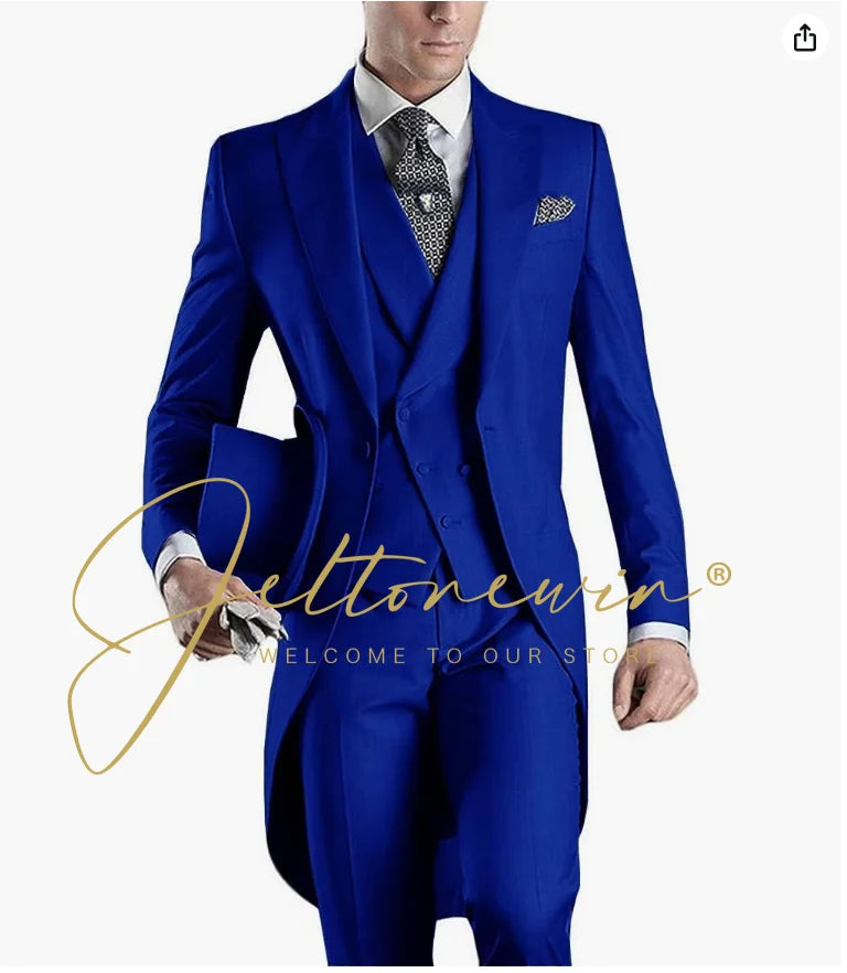 Custom Made Tailcoat Men Suit Classic White Groom Tuxedos Blazer Men Wedding Dinner Party Suits Bridegroom (Jacket+ Pant+Vest)