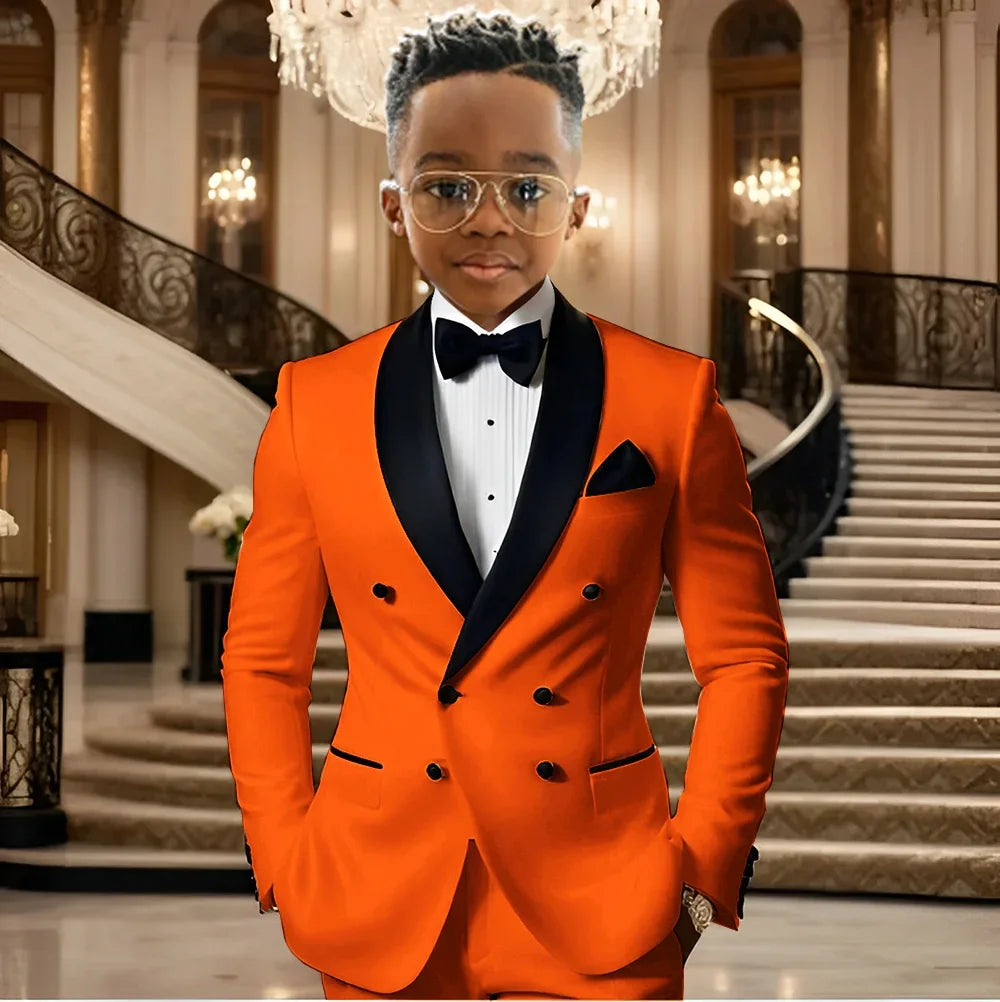 Boy Suits for Wedding Tuxedos with Black Shawl Lapel Double Breasted Mint Kids Wear Two Pieces Slim Flit Prom Party Blazer