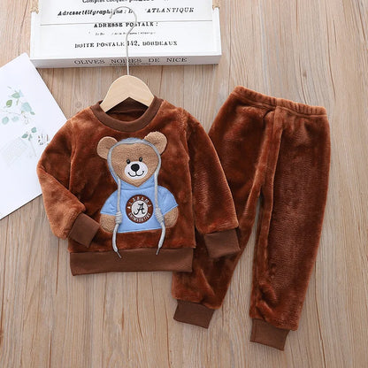 Baby Boy Clothes 2023 Autumn Cotton Thick Warm Casual Hooded Sweater Winter Cartoon Cute Bear Three-Piece Baby Girl Suit 0-5Y