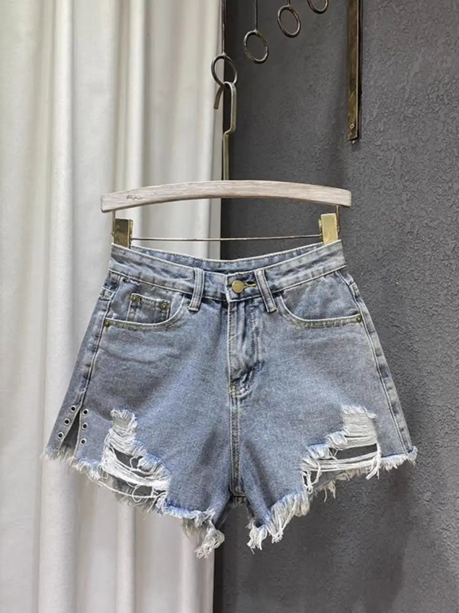 Girls' denim shorts summer outfit new Korean version casual versatile elastic waist pants fashionable