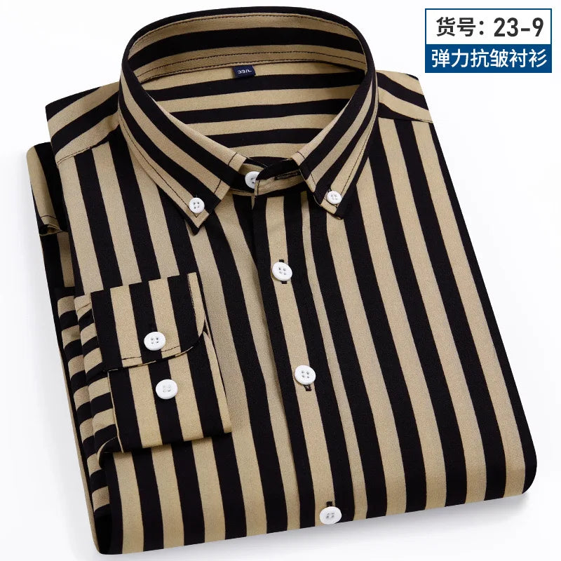 Men's Business Casual Long Sleeve shirt Classic striped social dress shirt Wear free, wrinkle-resistant and easy to care for