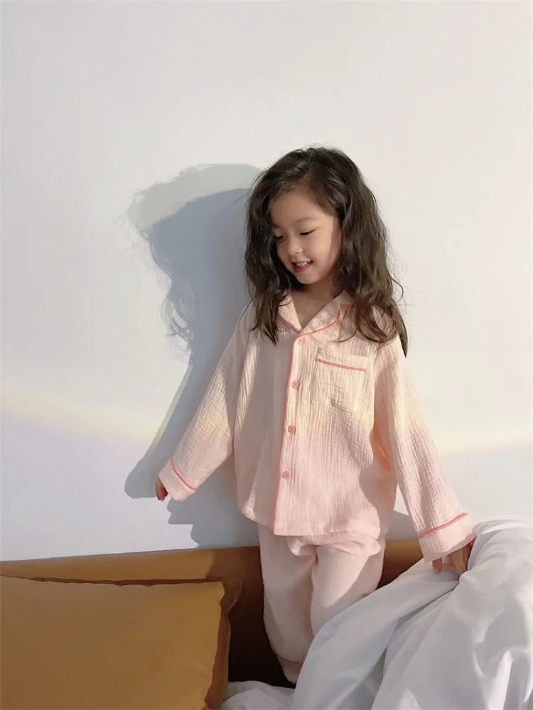 Kids Girls' Lightweight Style Pajamas Solid Color Long Sleeve Pant Set Air Conditioning Wear Indoor Outdoor Toddler Sleepwear
