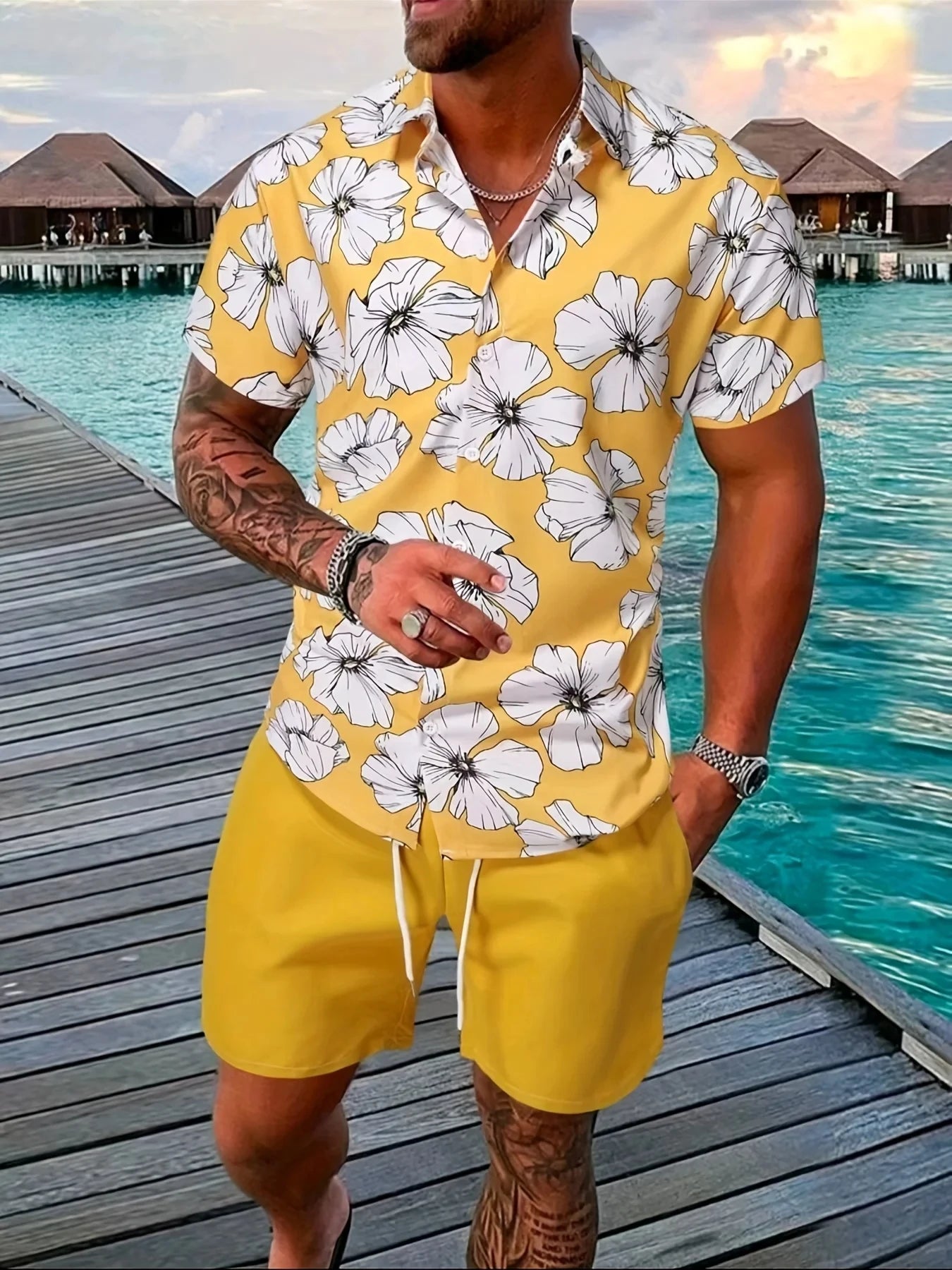 Men Sportswear 2PCS Shirts Suits Man 3D print Fashion Shirts+Shorts Two Piece Sets Hawaii Beach lapel Shirt Set Unisex Clothing